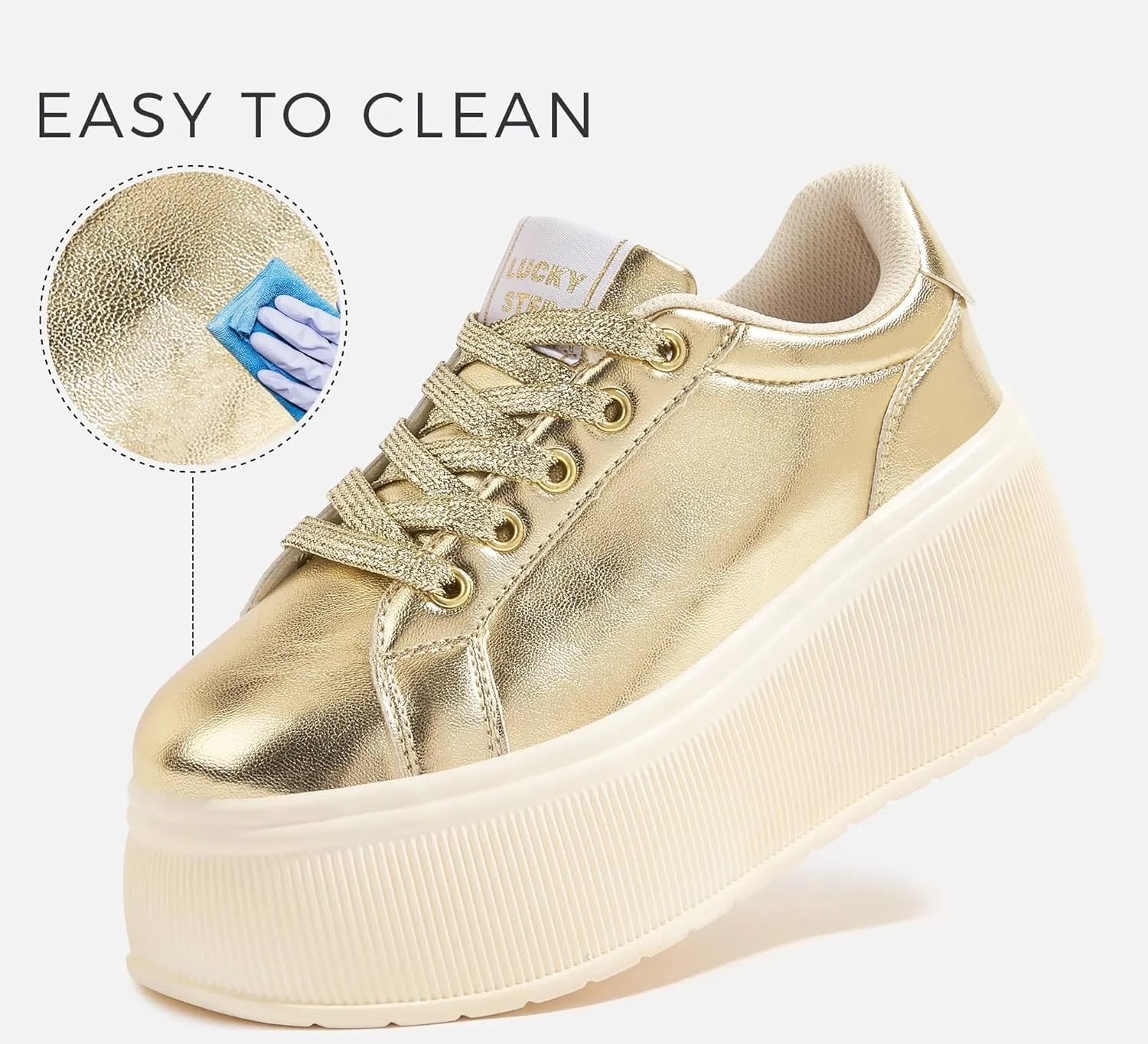 LUCKY STEP Women's Platform Fashion Sneakers Classic Wedge Canvas Casual Low Top Retro Walking Shoes