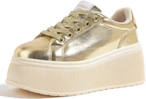 LUCKY STEP Women's Platform Fashion Sneakers Classic Wedge Canvas Casual Low Top Retro Walking Shoes
