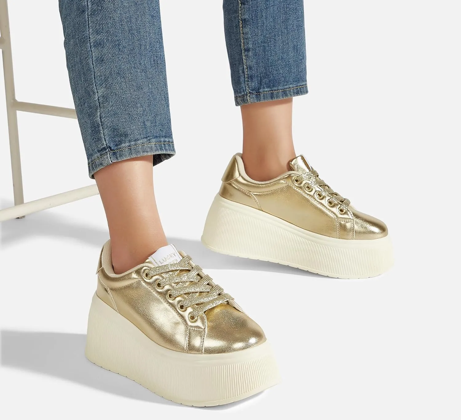 LUCKY STEP Women's Platform Fashion Sneakers Classic Wedge Canvas Casual Low Top Retro Walking Shoes