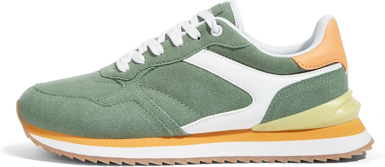 LUCKY STEP Women's Platform Fashion Sneakers Suede Colorful Colorblock Stylish Retro Casual Neutral Tennis Running Footwear Walking Shoes