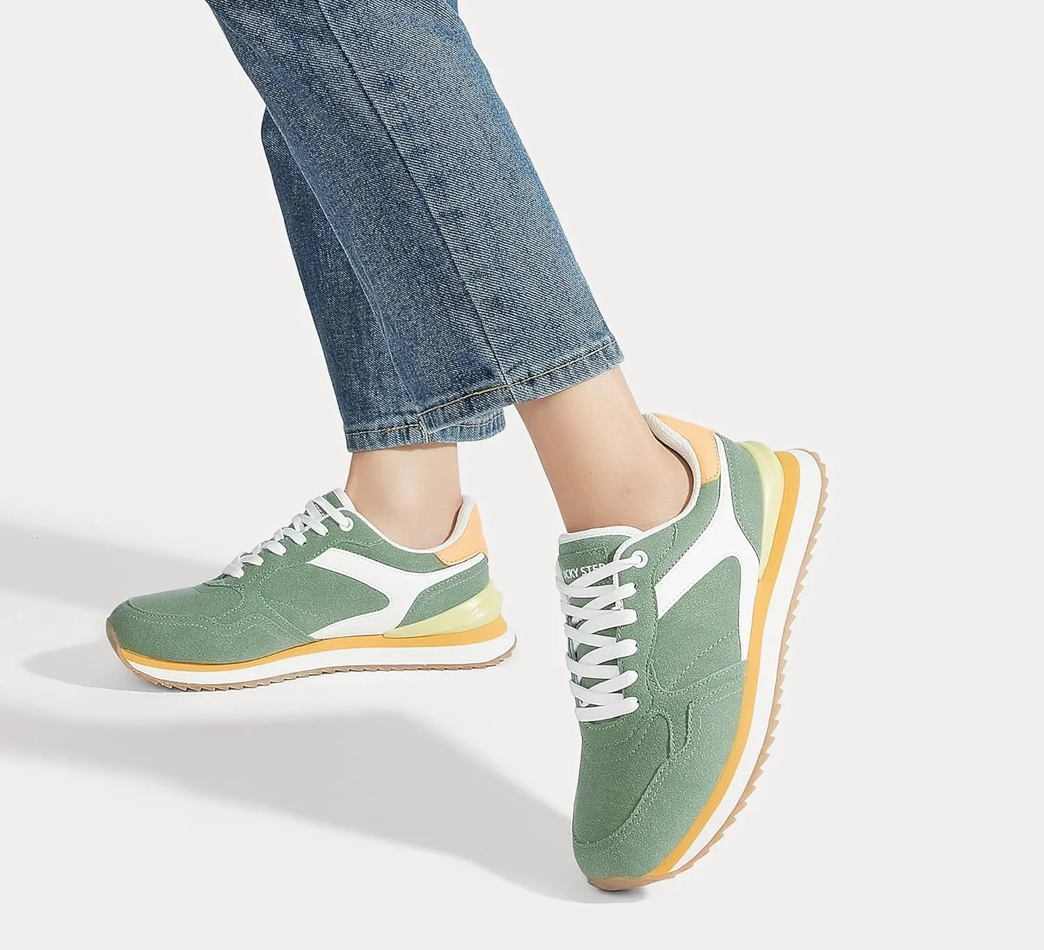 LUCKY STEP Women's Platform Fashion Sneakers Suede Colorful Colorblock Stylish Retro Casual Neutral Tennis Running Footwear Walking Shoes
