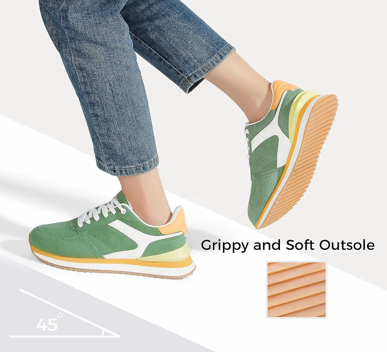LUCKY STEP Women's Platform Fashion Sneakers Suede Colorful Colorblock Stylish Retro Casual Neutral Tennis Running Footwear Walking Shoes
