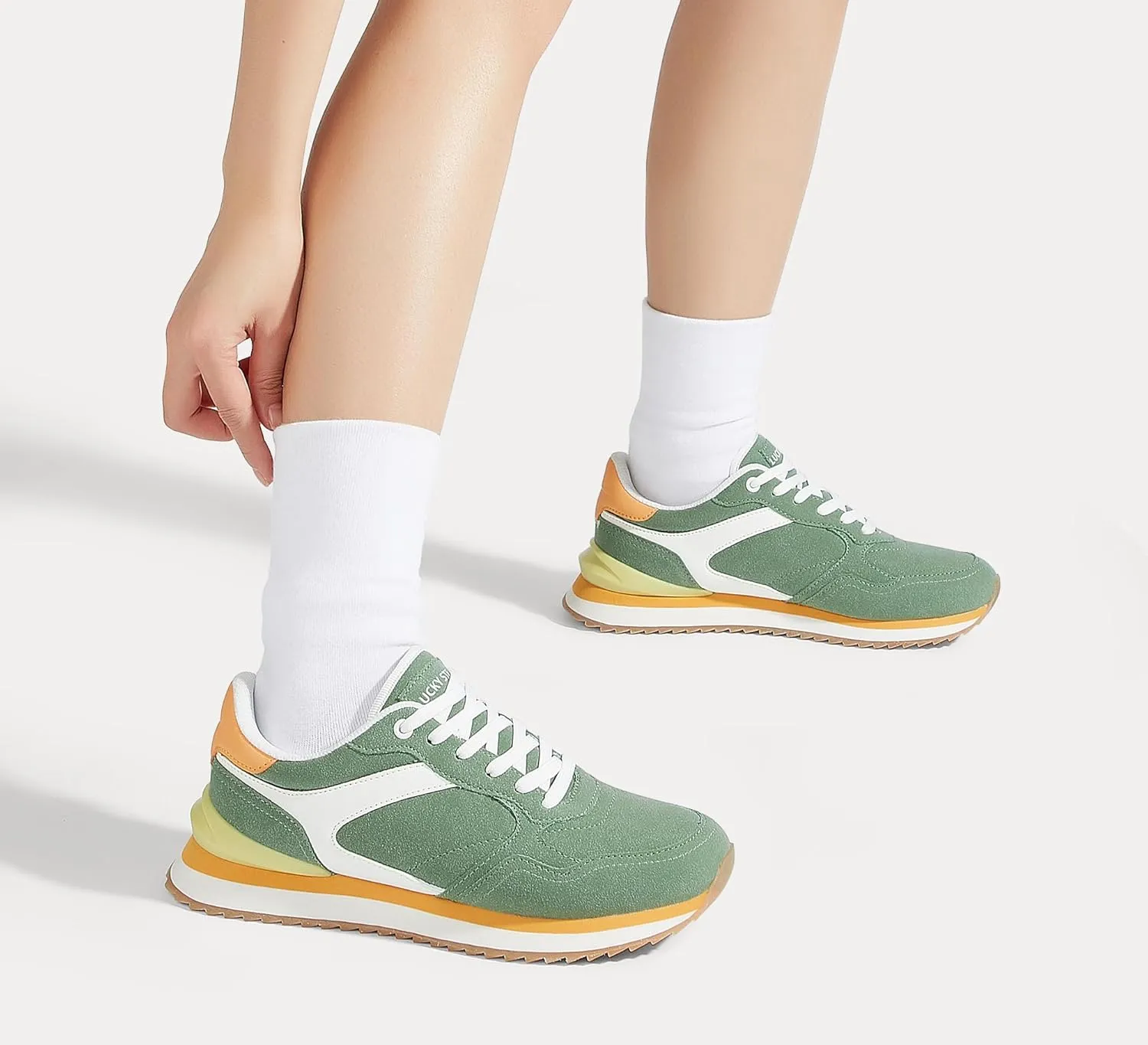 LUCKY STEP Women's Platform Fashion Sneakers Suede Colorful Colorblock Stylish Retro Casual Neutral Tennis Running Footwear Walking Shoes