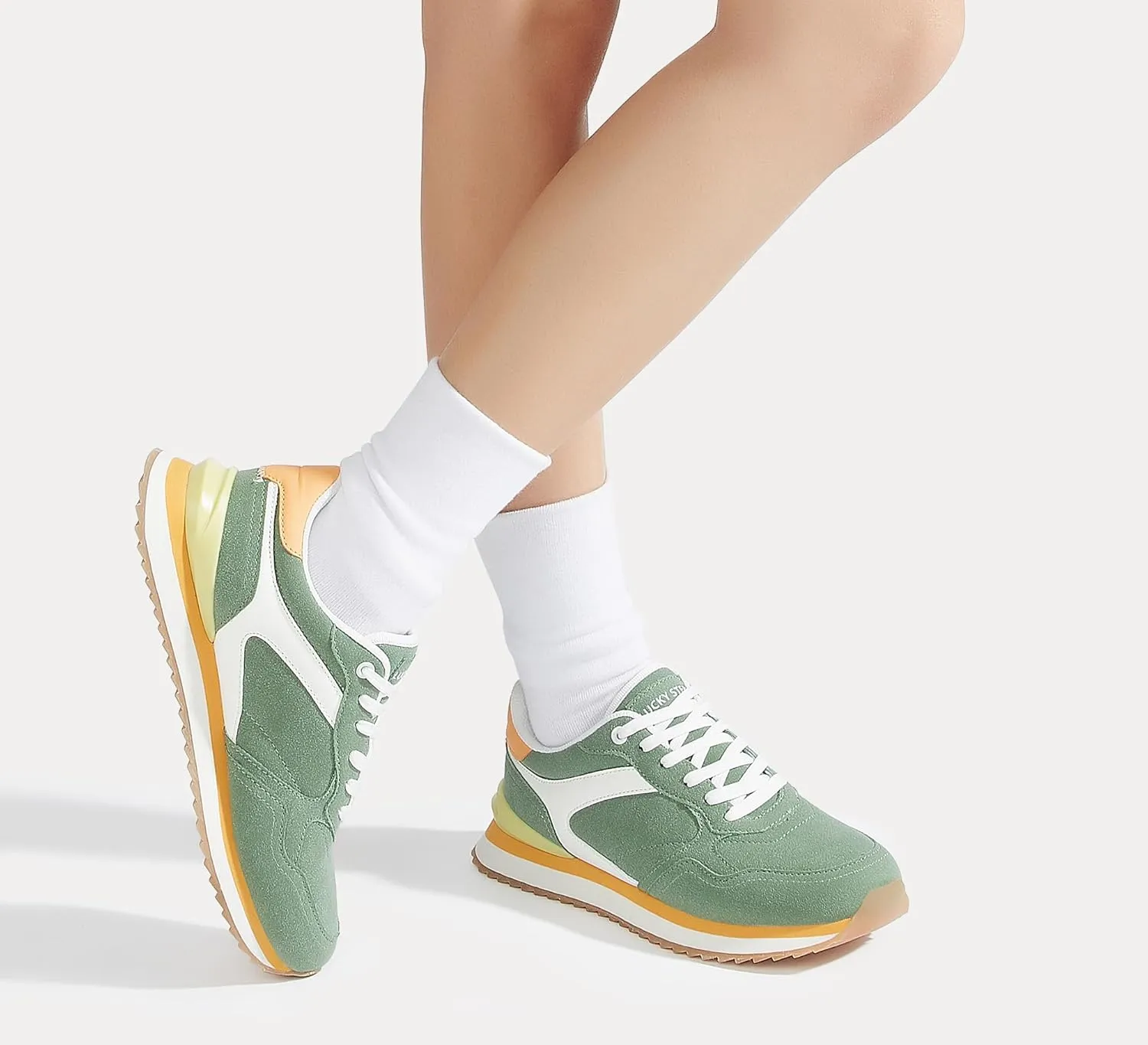 LUCKY STEP Women's Platform Fashion Sneakers Suede Colorful Colorblock Stylish Retro Casual Neutral Tennis Running Footwear Walking Shoes