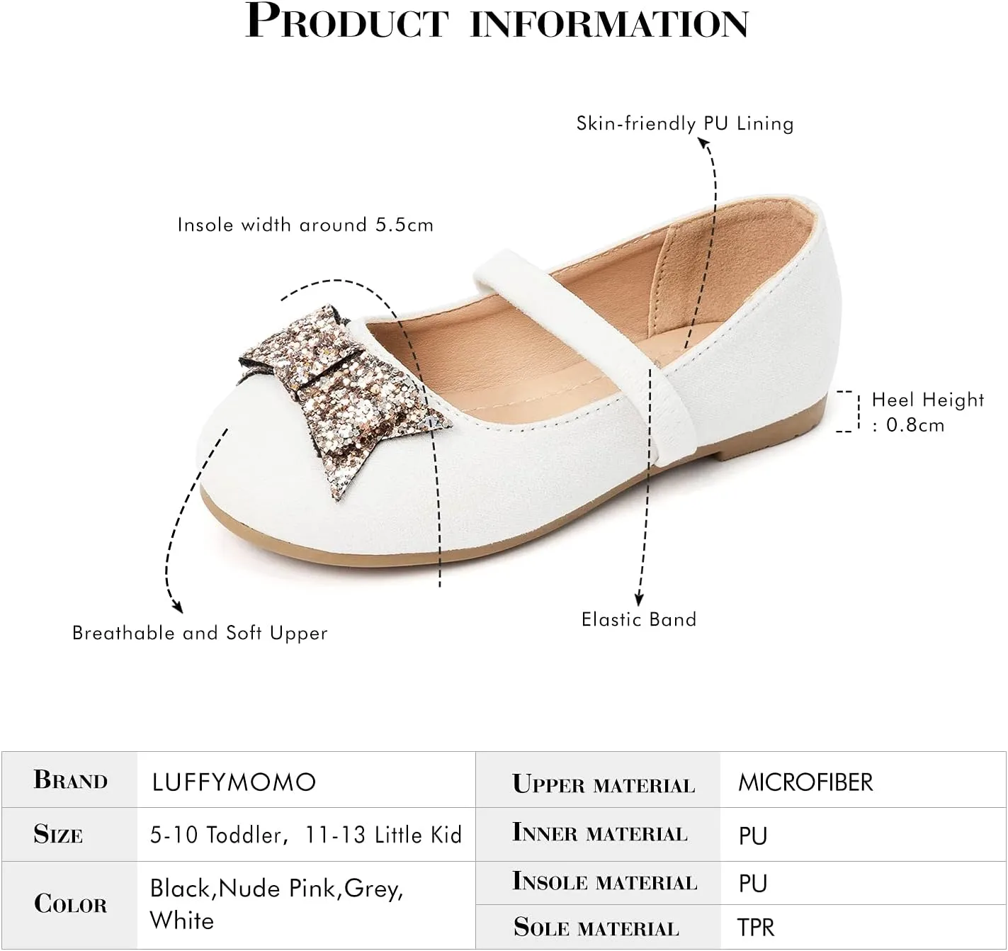 Luffymomo Girls Mary Jane Dress Shoes Party Princess Flats Strap Ballet Dance Shoes Toddler/Little Kid
