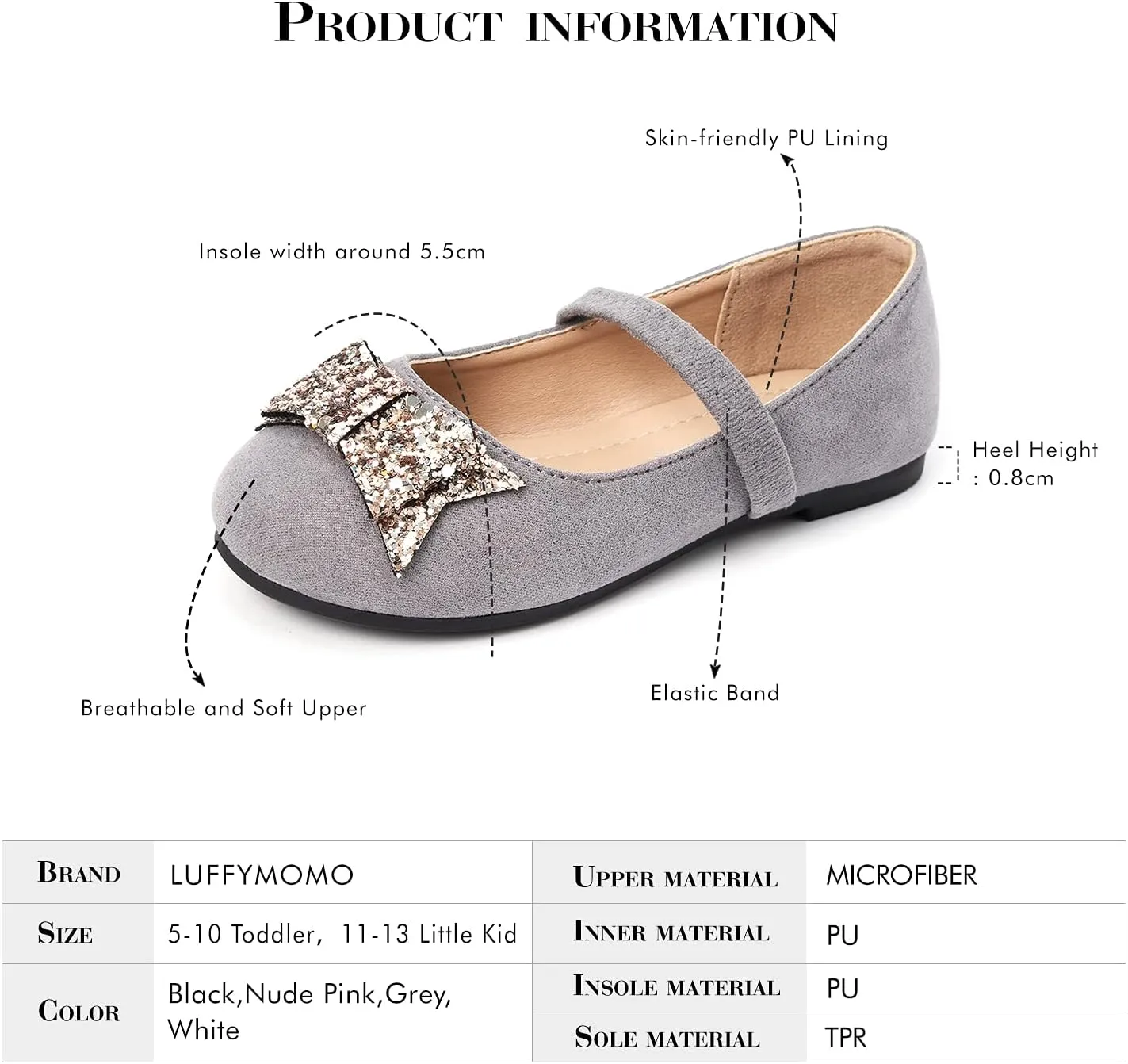 Luffymomo Girls Mary Jane Dress Shoes Party Princess Flats Strap Ballet Dance Shoes Toddler/Little Kid