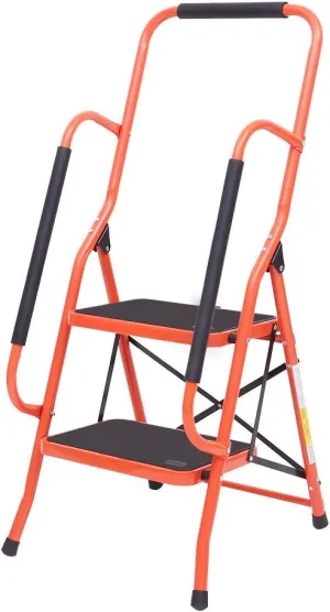 LUISLADDERS 2 Step Ladder with Handrails, Folding Step Stool with Widened Anti-Slip Pedal, 500lbs Lightweight Step Ladder 2 Step Folding, Multi-use for Home Kitchen Pantry Office, Black