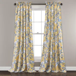 Lush Decor Dolores Light Filtering Window Panels, Pair, 52" W x 95" L, Yellow - Toile Curtains - Floral Bird Print - Grandmillennial & French Country Curtains - Cottage & Maximalist Home Decor