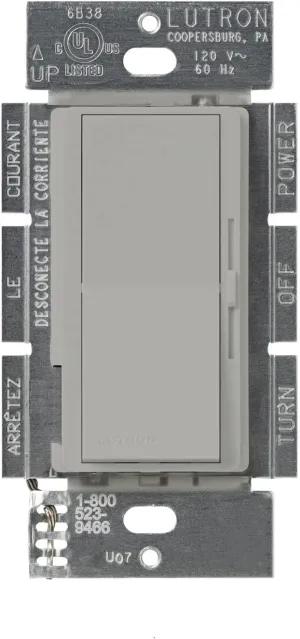 Lutron Diva Electronic Low Voltage Dimmer | 300-Watt, Single-Pole or 3-Way | DVELV-303P-GR, Gray