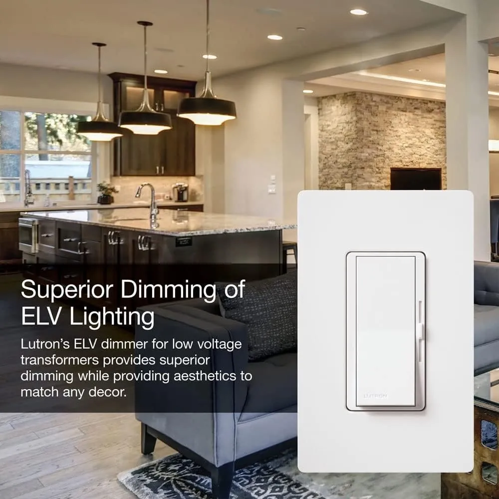 Lutron Diva Electronic Low Voltage Dimmer | 300-Watt, Single-Pole or 3-Way | DVELV-303P-GR, Gray