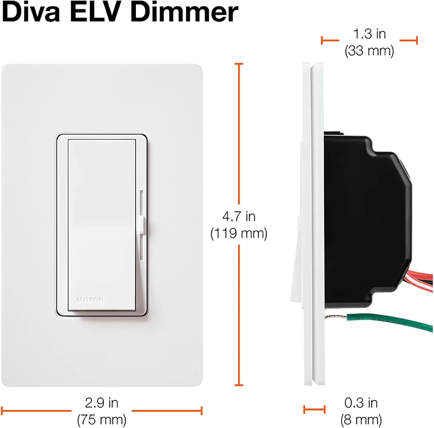 Lutron DVELV-300P-WH 300-Watt Diva Electronic Low Voltage Single Pole Dimmer, White