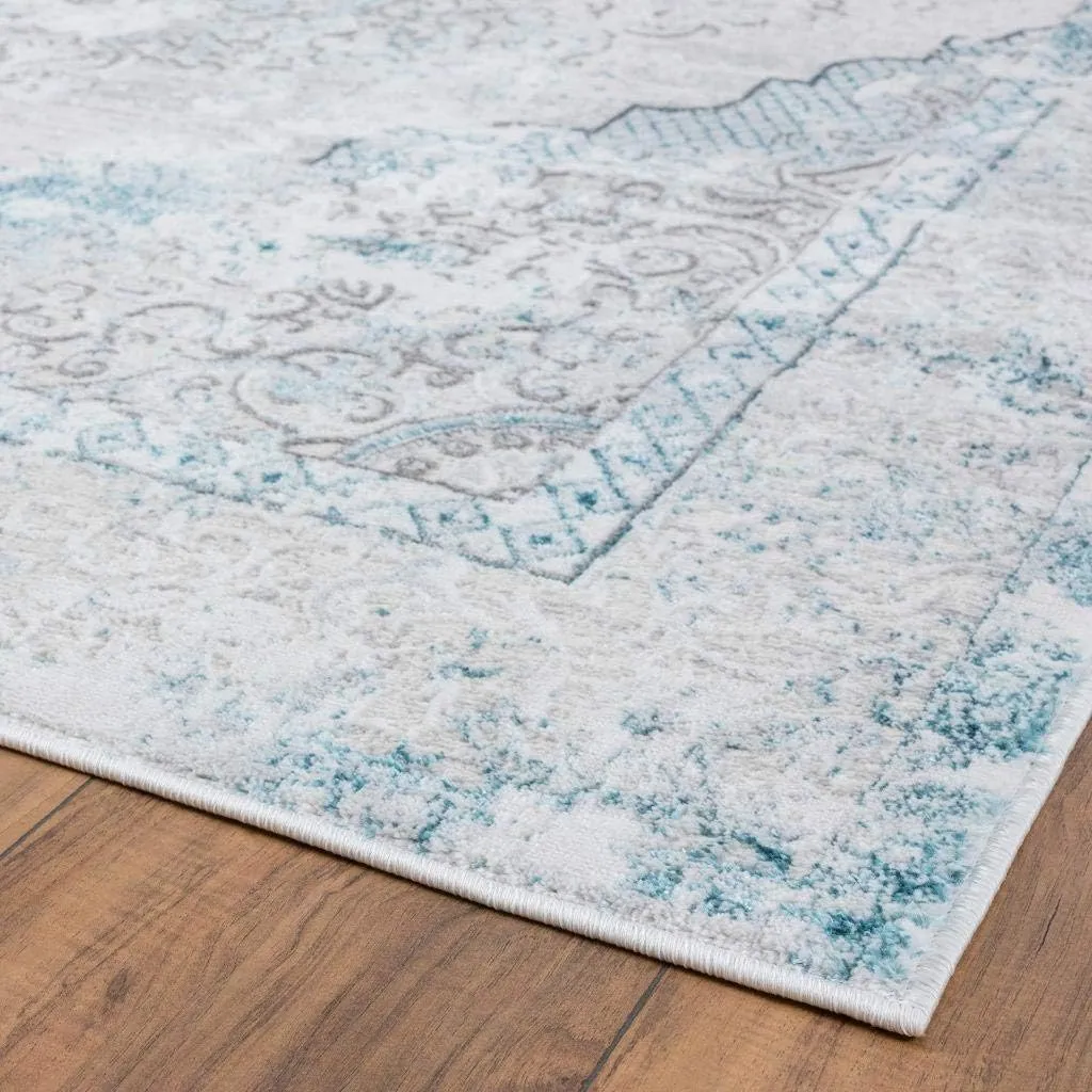 LUXE WEAVERS Oriental Medallion Living Room Area Rug 8x10 Turquoise and Cream