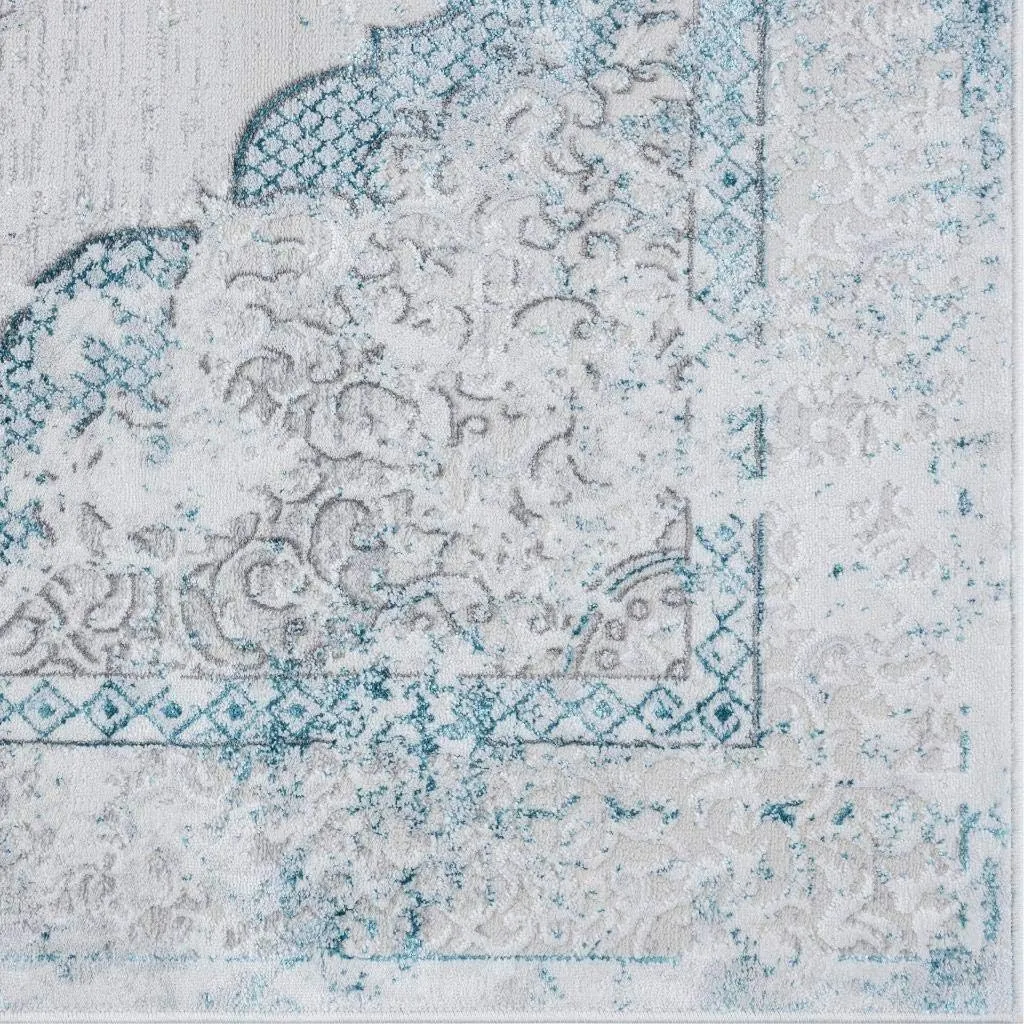 LUXE WEAVERS Oriental Medallion Living Room Area Rug 8x10 Turquoise and Cream