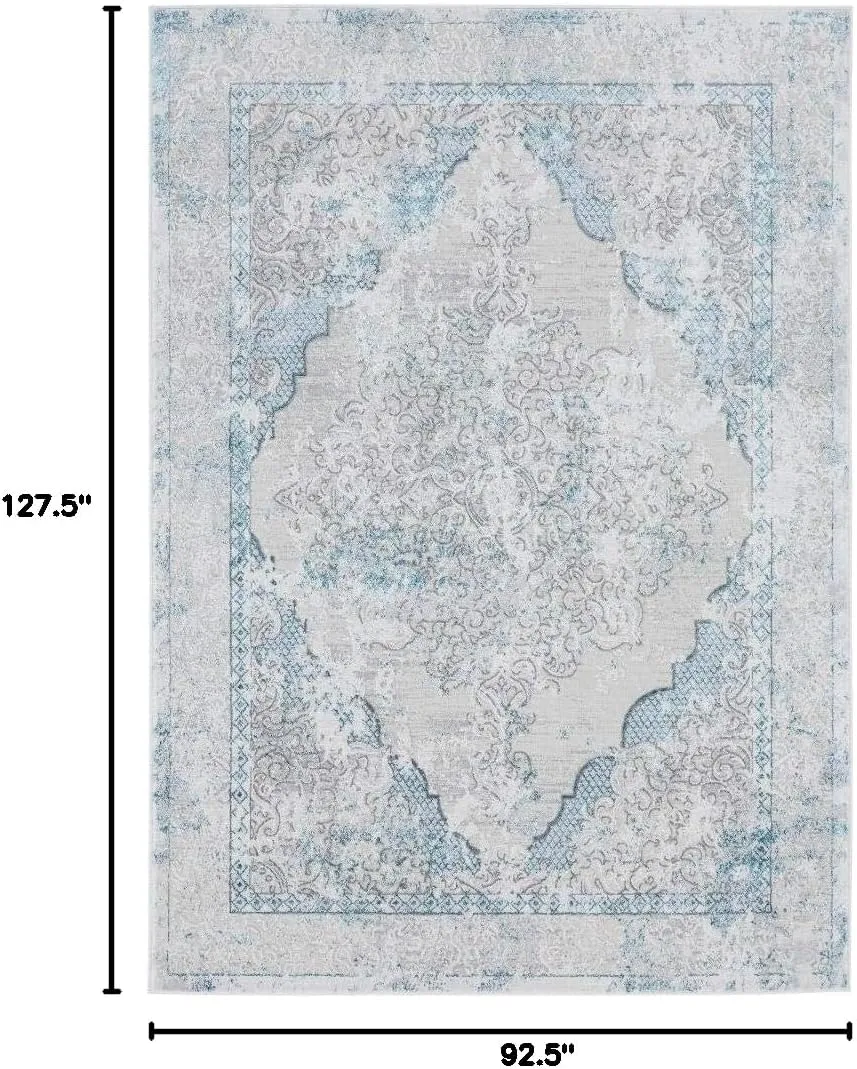 LUXE WEAVERS Oriental Medallion Living Room Area Rug 8x10 Turquoise and Cream