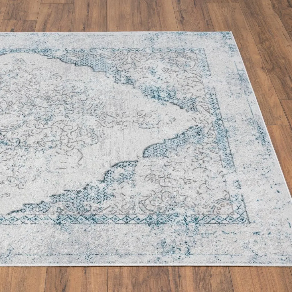 LUXE WEAVERS Oriental Medallion Living Room Area Rug 8x10 Turquoise and Cream
