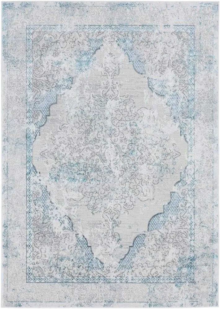 LUXE WEAVERS Oriental Medallion Living Room Area Rug 8x10 Turquoise and Cream