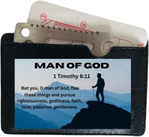 Man Of God Stainless Steel Credit Card Multitool Survival Card Wallet Tool Father's Day Gifts For Church Men In Bulk Christian Men's Ministry Fathers Day Bible Verse 1 Tim 6 11 (10 pack)