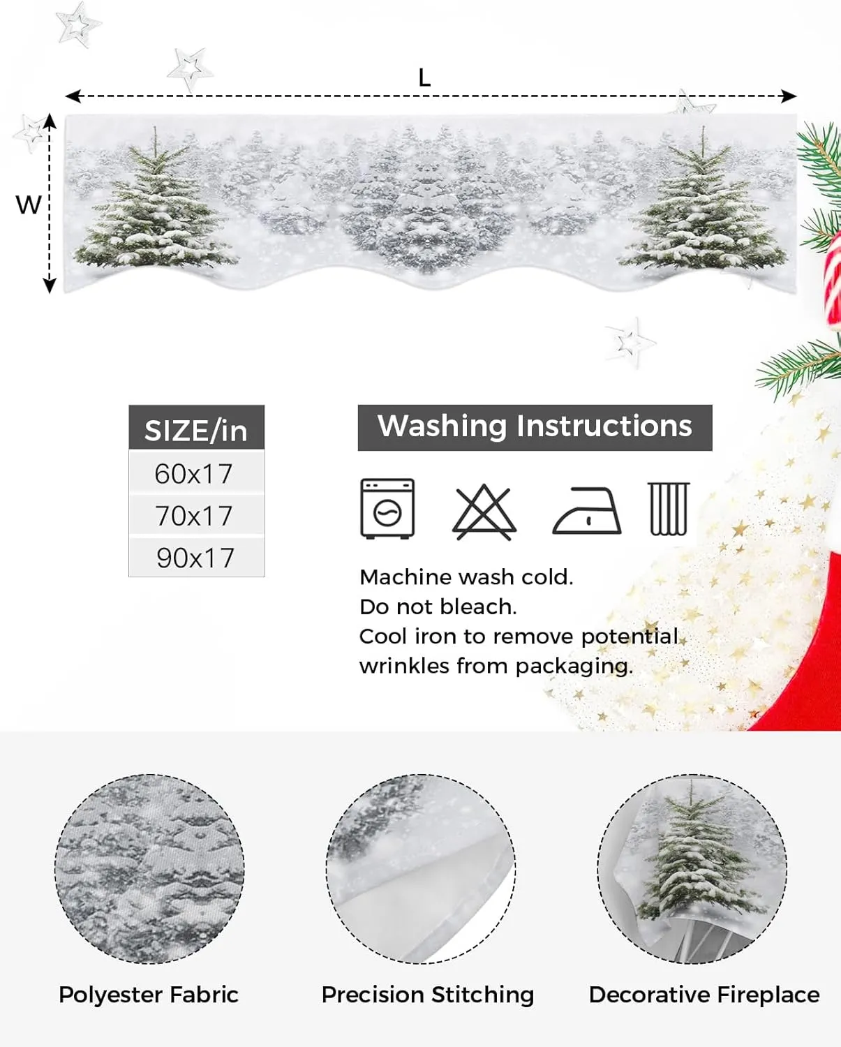 Mantle Scarf 70 x 17 Inch, Christmas Tree Winter Forest Trees Snowflake Fireplace Mantel Scarf Mantel Cover Runner for Xmas Winter Christmas Holiday Party Decor