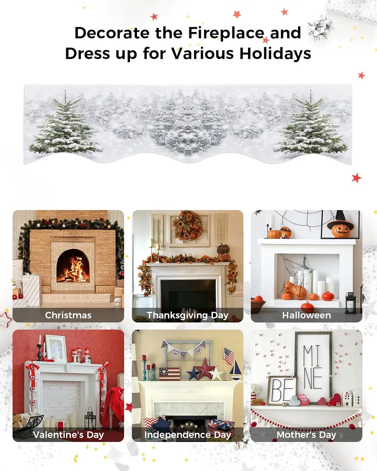 Mantle Scarf 70 x 17 Inch, Christmas Tree Winter Forest Trees Snowflake Fireplace Mantel Scarf Mantel Cover Runner for Xmas Winter Christmas Holiday Party Decor