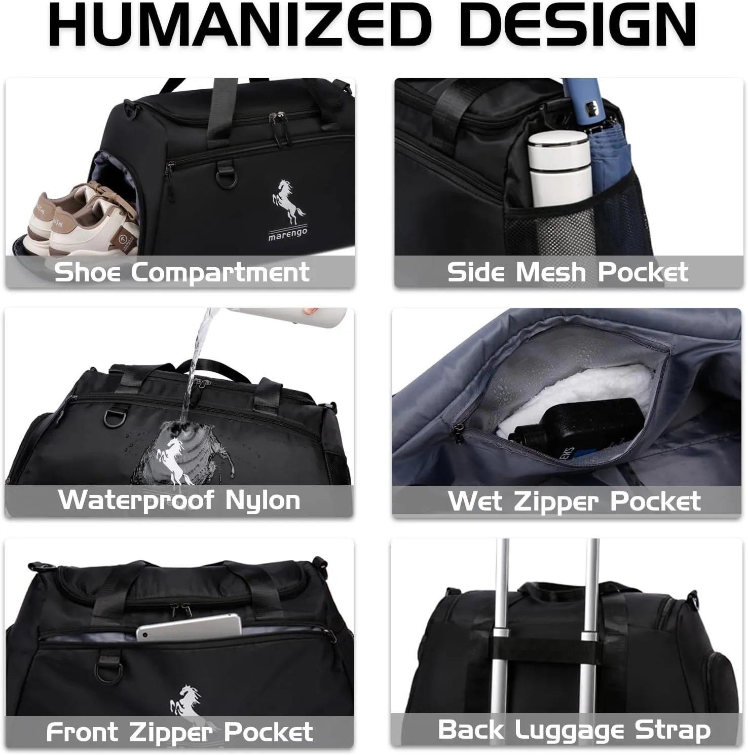 Marengo Gym Bag for Men & Women with Shoe & Wet Compartment - Duffle Bag for Travel, Sports, Fitness & Workout, gifts for men&women
