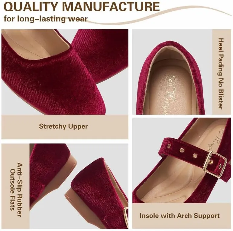 Mary Jane Shoes Women Fishnet Mesh Ballet Flats with Strap Buckle Closed Toe MaryJanes Shoes Ballerina Flats for Women Dressy Comfortable