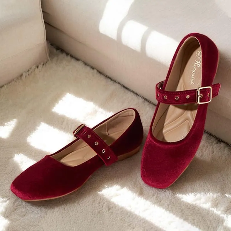 Mary Jane Shoes Women Fishnet Mesh Ballet Flats with Strap Buckle Closed Toe MaryJanes Shoes Ballerina Flats for Women Dressy Comfortable