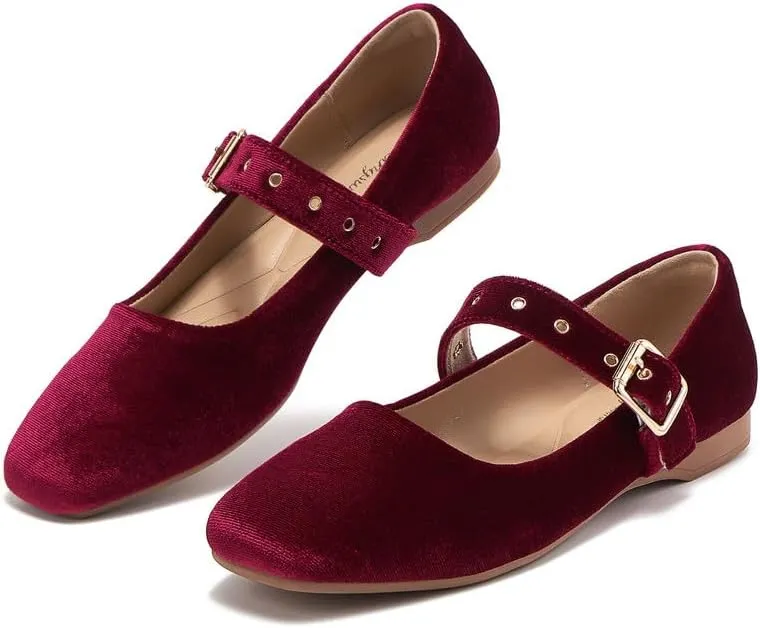 Mary Jane Shoes Women Fishnet Mesh Ballet Flats with Strap Buckle Closed Toe MaryJanes Shoes Ballerina Flats for Women Dressy Comfortable
