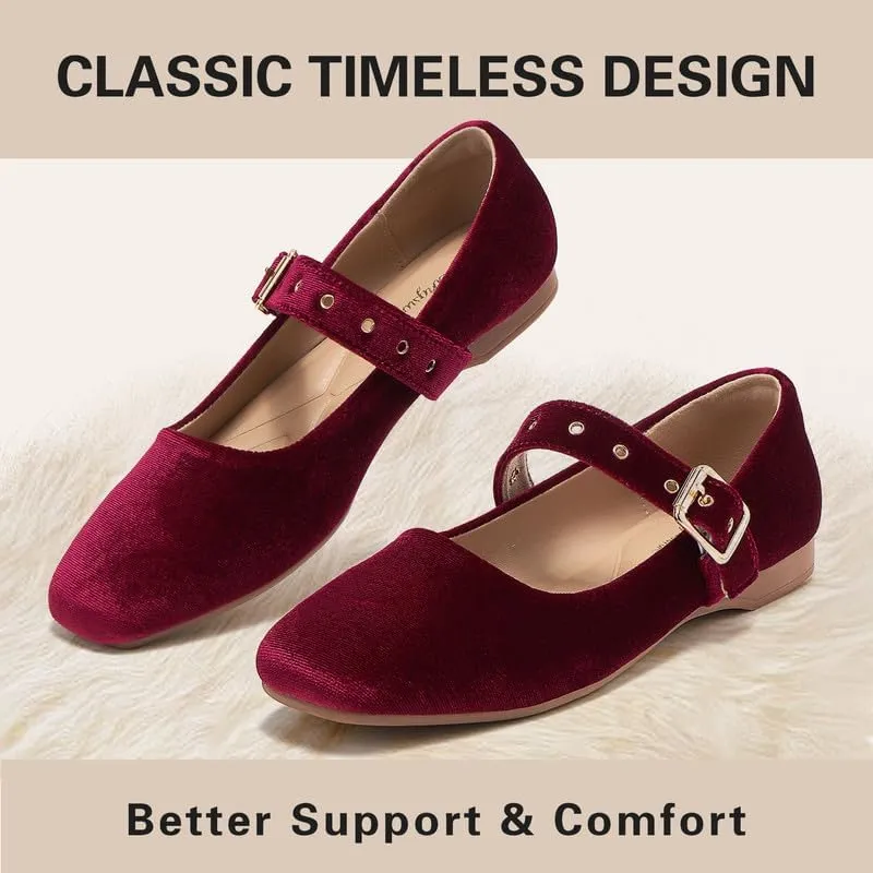 Mary Jane Shoes Women Fishnet Mesh Ballet Flats with Strap Buckle Closed Toe MaryJanes Shoes Ballerina Flats for Women Dressy Comfortable