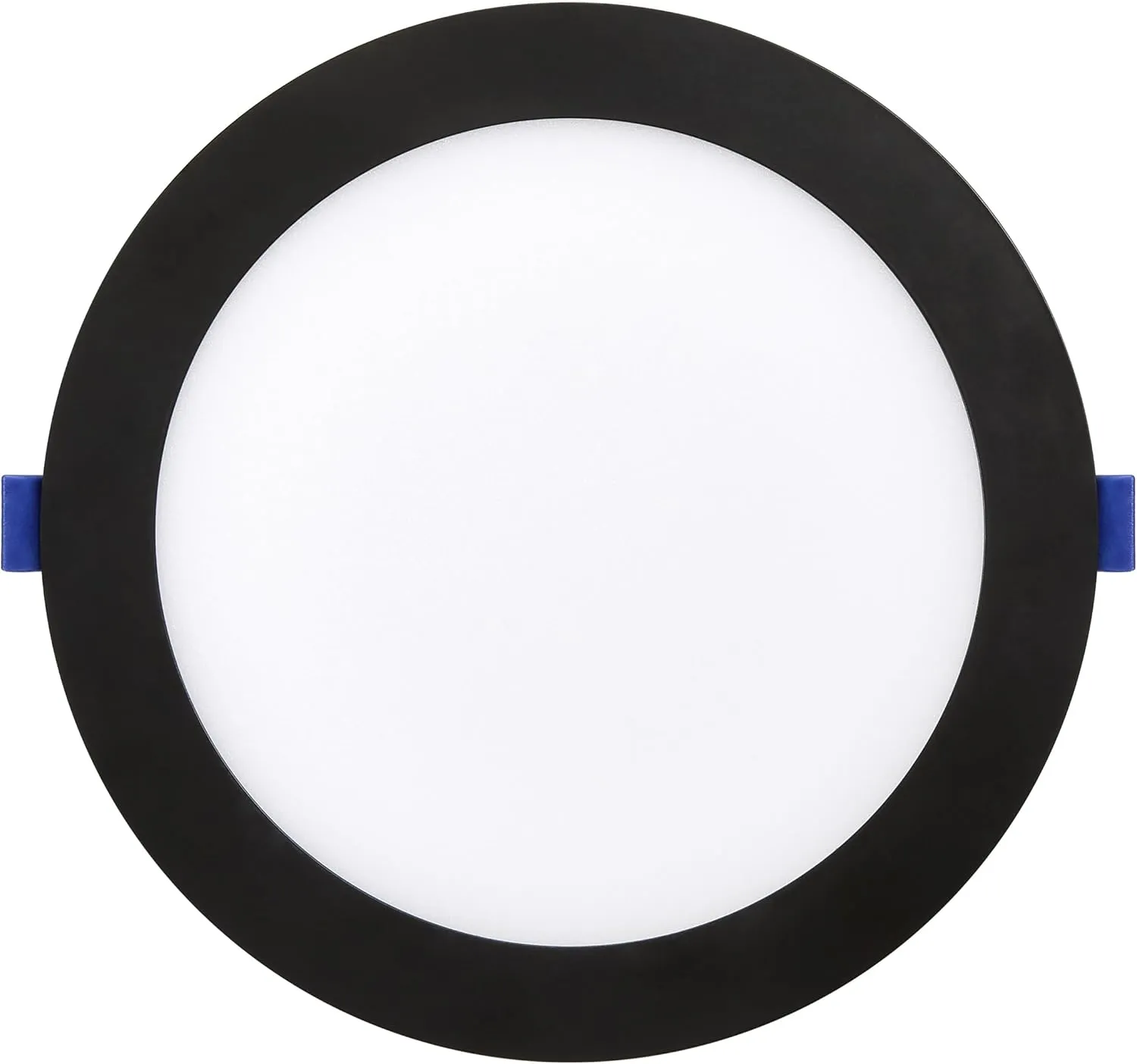 Maxxima 8 in. 5CCT Round Recessed LED Downlight, 1400 Lumens Slim Round Flat Panel Color Selectable (2700K/3000K/3500K/4000K/5000K), Dimmable, Canless IC Rated, Black Trim, J-Box Include