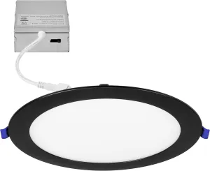 Maxxima 8 in. 5CCT Round Recessed LED Downlight, 1400 Lumens Slim Round Flat Panel Color Selectable (2700K/3000K/3500K/4000K/5000K), Dimmable, Canless IC Rated, Black Trim, J-Box Include