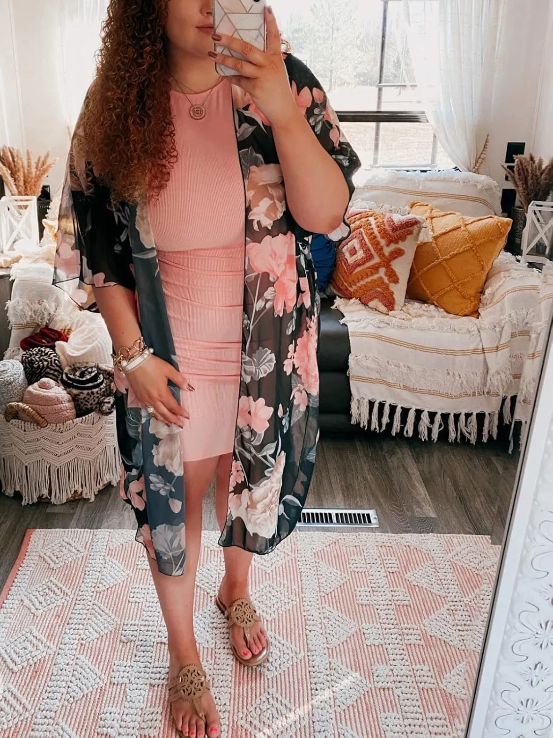 MayBuy Women's Summer Long Flowy Kimono Cardigans Boho Chiffon Beach Cover Up Tops