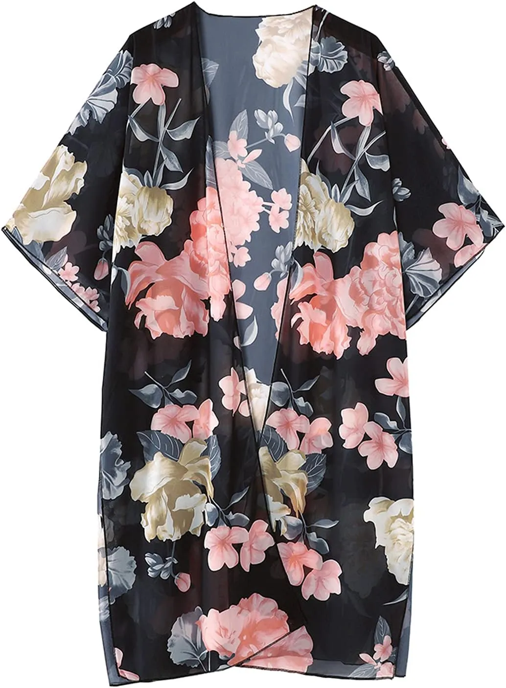 MayBuy Women's Summer Long Flowy Kimono Cardigans Boho Chiffon Beach Cover Up Tops