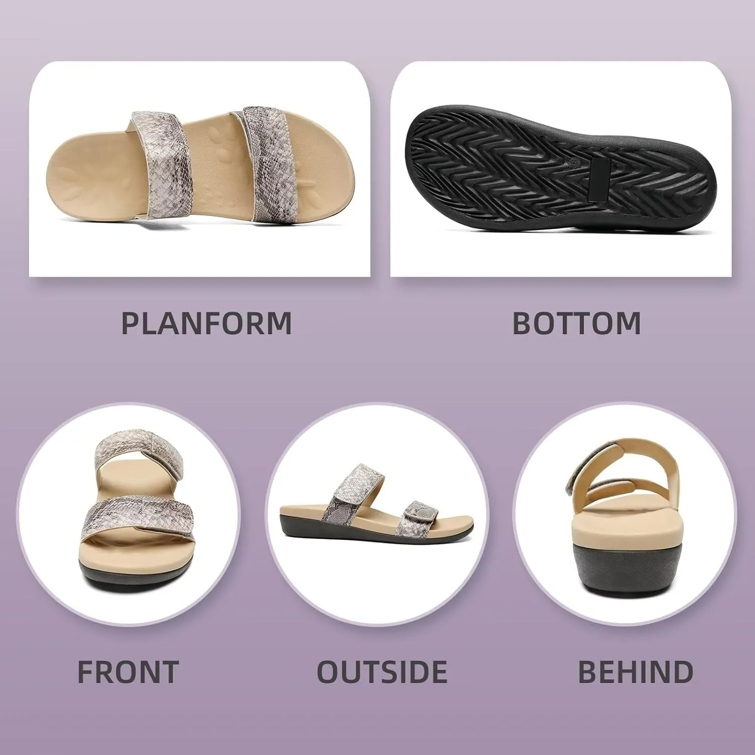 MEGNYA Orthotic Sandals for Women, Plantar Fasciitis Sandals for Flat Feet, Orthopedic Walking Slide Sandals with Arch Support