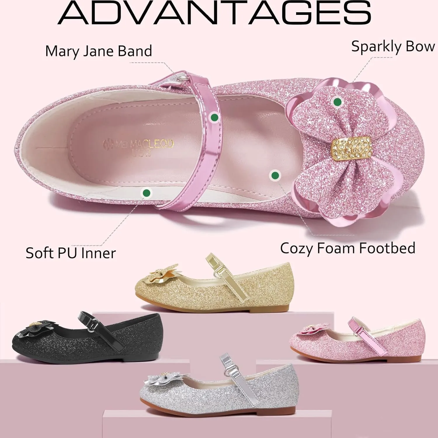 Mei MACLEOD Girl's Mary Jane Shoes Ballerina Shoes, Princess Dress Shoes for Party Wedding