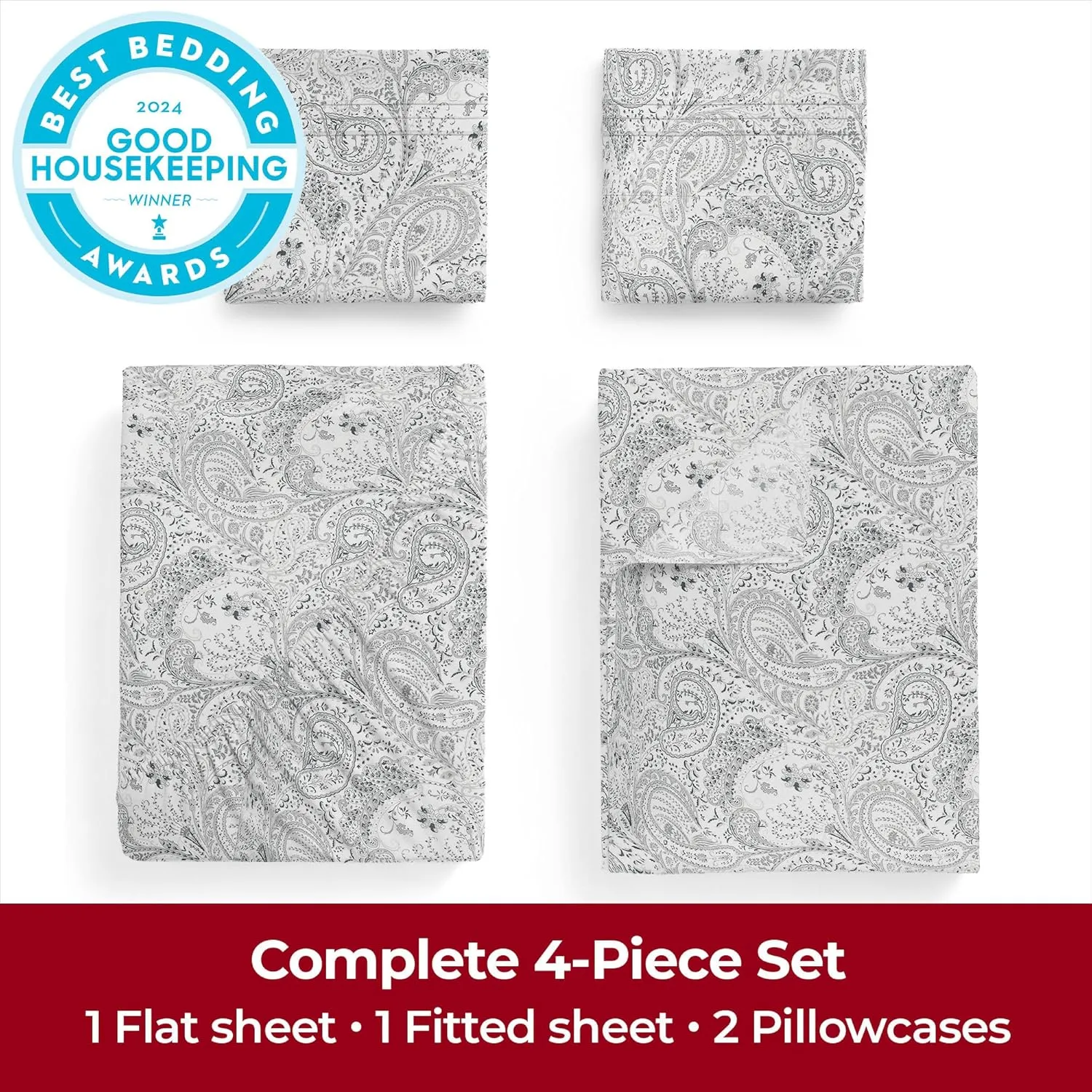 Mellanni Queen Sheets Set - 4 PC Iconic Collection Bedding - Hotel Luxury, Extra Soft, Cooling Bed Sheets - Wrinkle, Fade, Stain Resistant (Queen, Paisley Gray)