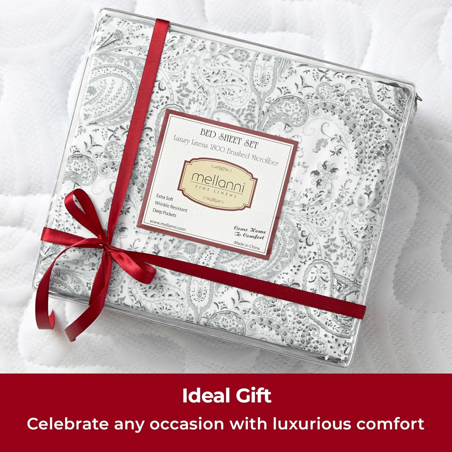 Mellanni Queen Sheets Set - 4 PC Iconic Collection Bedding - Hotel Luxury, Extra Soft, Cooling Bed Sheets - Wrinkle, Fade, Stain Resistant (Queen, Paisley Gray)