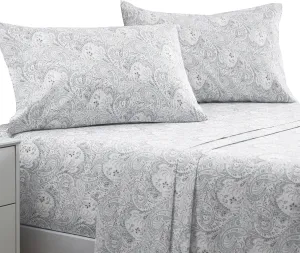 Mellanni Queen Sheets Set - 4 PC Iconic Collection Bedding - Hotel Luxury, Extra Soft, Cooling Bed Sheets - Wrinkle, Fade, Stain Resistant (Queen, Paisley Gray)