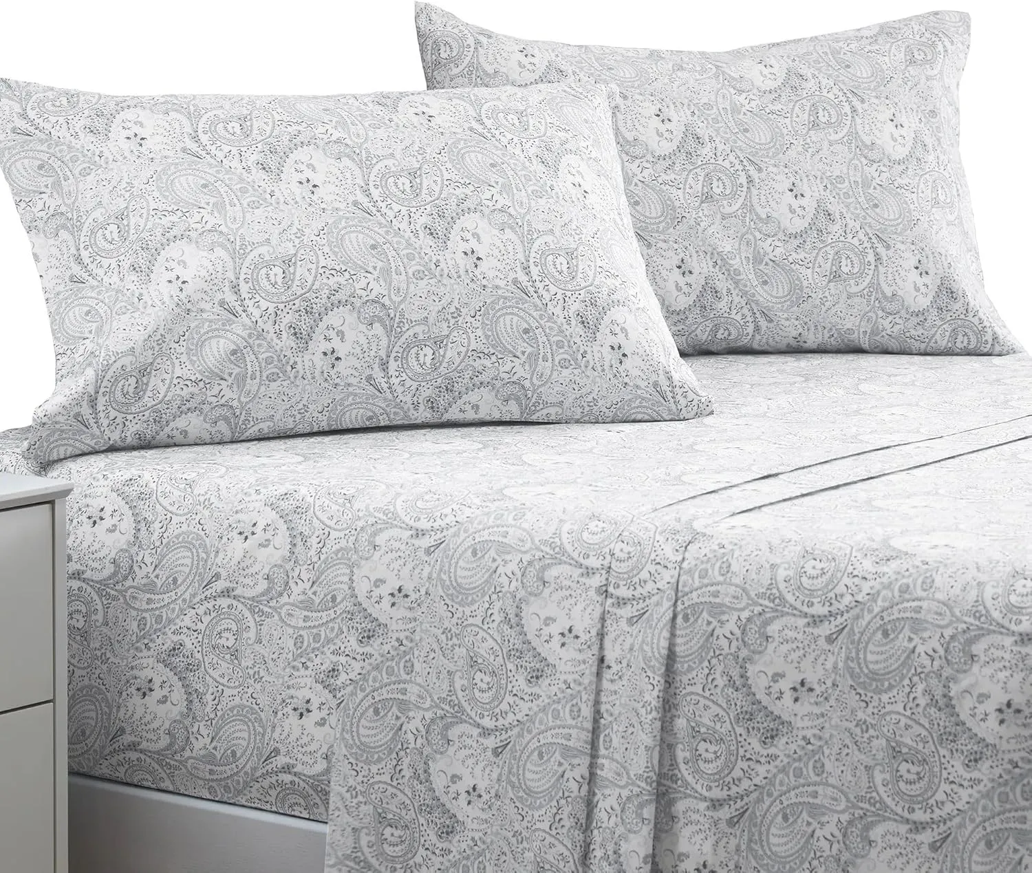 Mellanni Queen Sheets Set - 4 PC Iconic Collection Bedding - Hotel Luxury, Extra Soft, Cooling Bed Sheets - Wrinkle, Fade, Stain Resistant (Queen, Paisley Gray)
