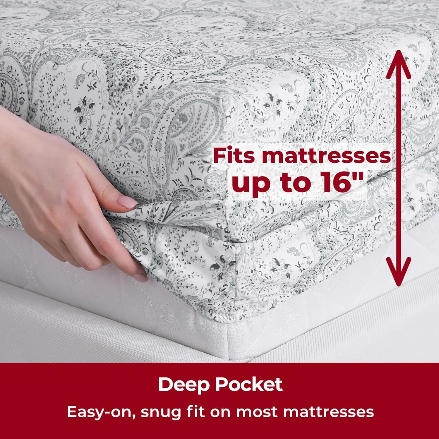 Mellanni Queen Sheets Set - 4 PC Iconic Collection Bedding - Hotel Luxury, Extra Soft, Cooling Bed Sheets - Wrinkle, Fade, Stain Resistant (Queen, Paisley Gray)