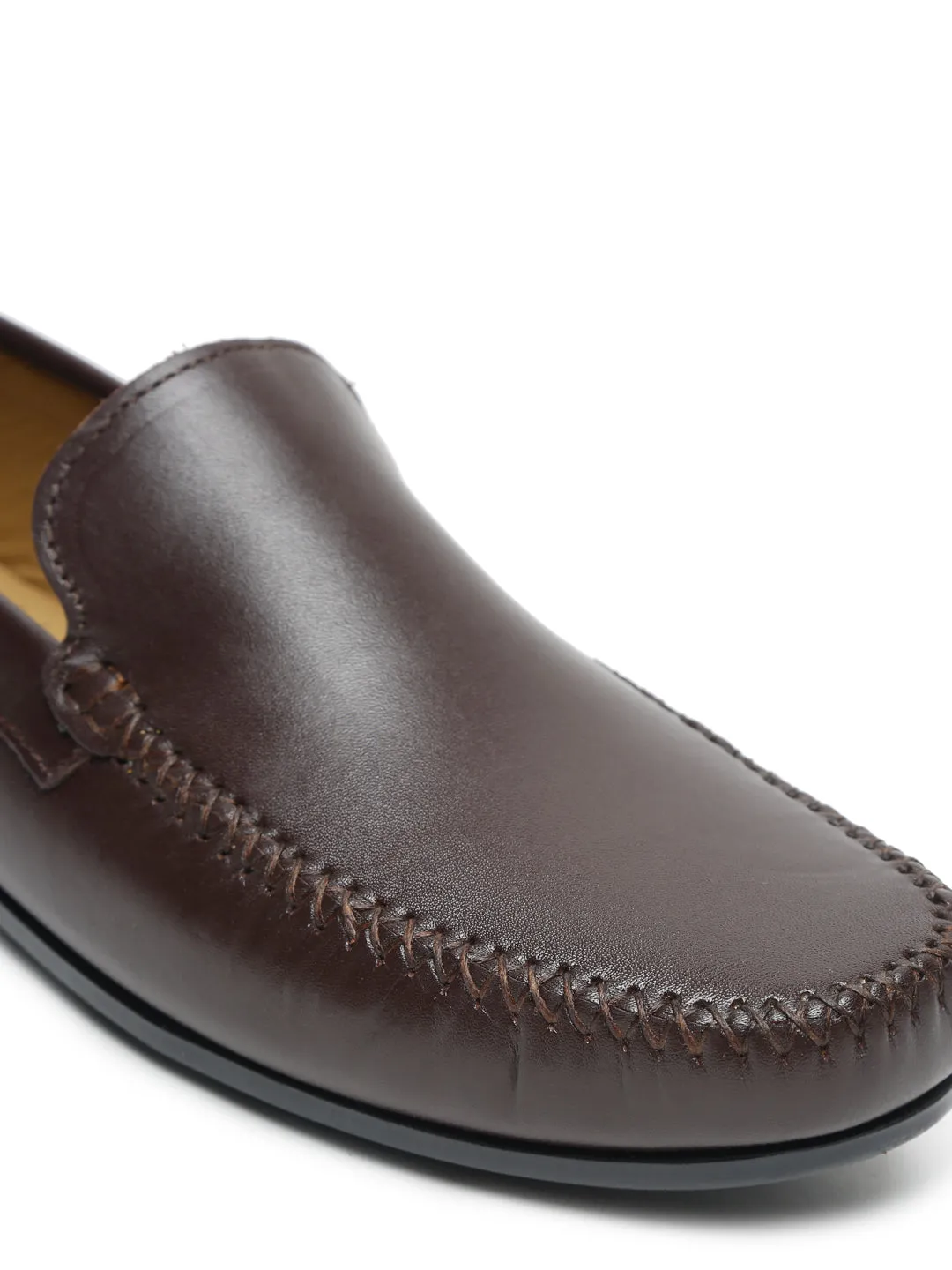 Men Brown Solid Genuine Leather Loafers
