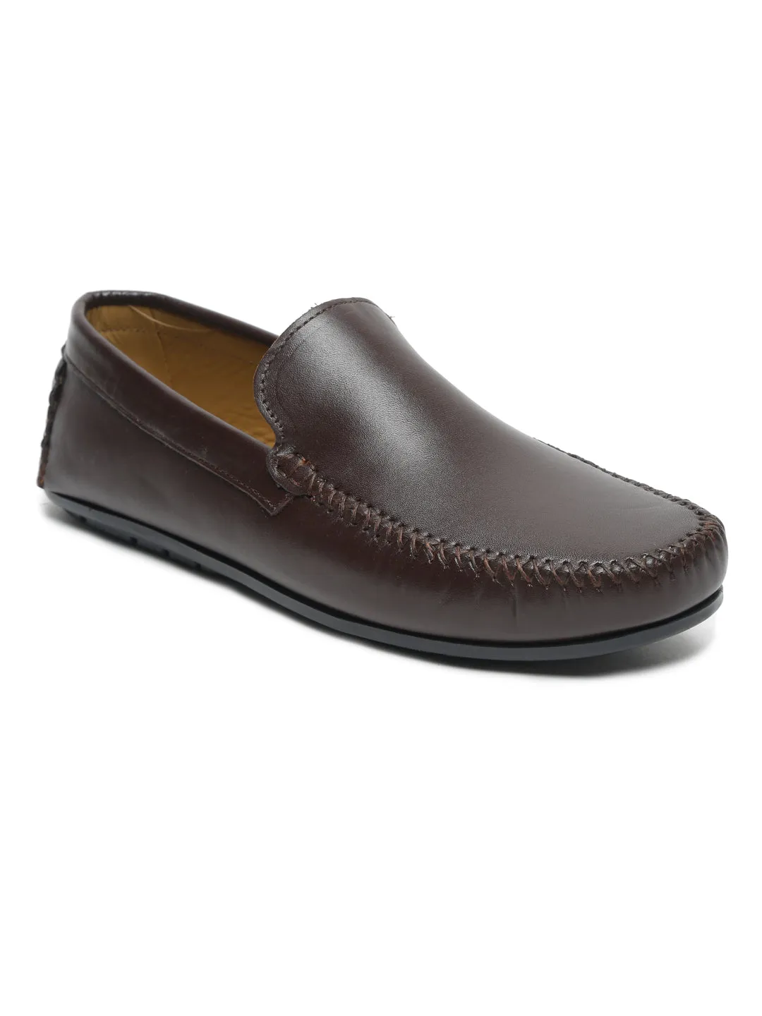 Men Brown Solid Genuine Leather Loafers