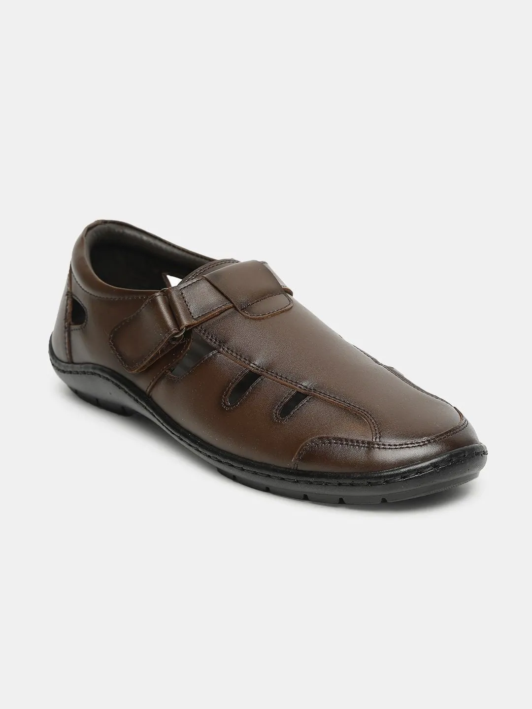 Men Brown Solid Shoe-Style Sandals