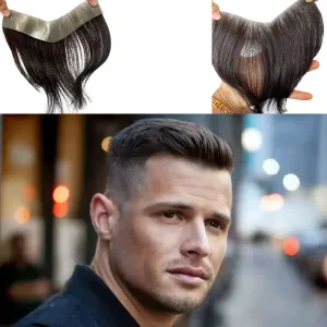 Men Forehead Hairline Toupee 100% Human Hair Skin PU Man Hairpieces Frontal Hair Topper for Receding Natural Hairline Replacement Systems #2 Dark Brown Color 0.78x6.29INCH