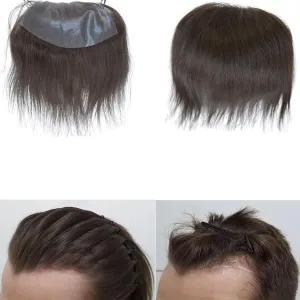 Men Forehead Hairline Toupee 100% Human Hair Skin PU Man Hairpieces Frontal Hair Topper for Receding Natural Hairline Replacement Systems (2.75x6.29 Inch, 4 Medium Brown Color)