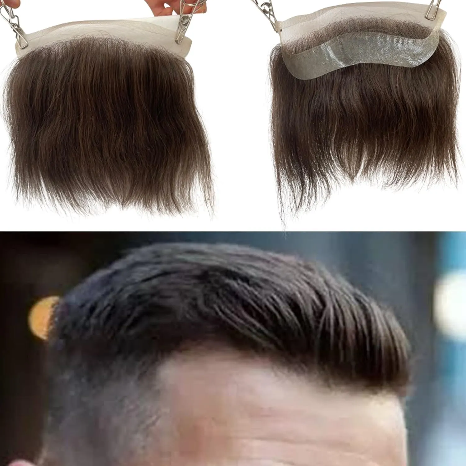 Men Forehead Hairline Toupee HD Invisible Lace Hairline Lace front Skin PU Back Man Hairpieces Frontal Hair Topper for Receding Replacement Systems (7.08x1.57INCH, #2 Darkest Brown Color)