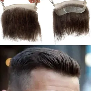 Men Forehead Hairline Toupee HD Invisible Lace Hairline Lace front Skin PU Back Man Hairpieces Frontal Hair Topper for Receding Replacement Systems (7.08x1.57INCH, #2 Darkest Brown Color)