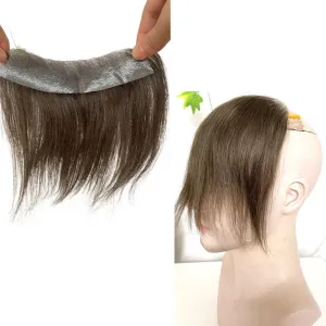 Men Forehead Hairline Toupee Real Human Hair Skin PU Man Hairpieces Hair Topper for Receding Natural Hairline Replacement System (#4 color, 1.18x6.69 Inch)