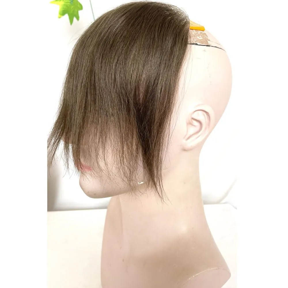 Men Forehead Hairline Toupee Real Human Hair Skin PU Man Hairpieces Hair Topper for Receding Natural Hairline Replacement System (#4 color, 1.18x6.69 Inch)