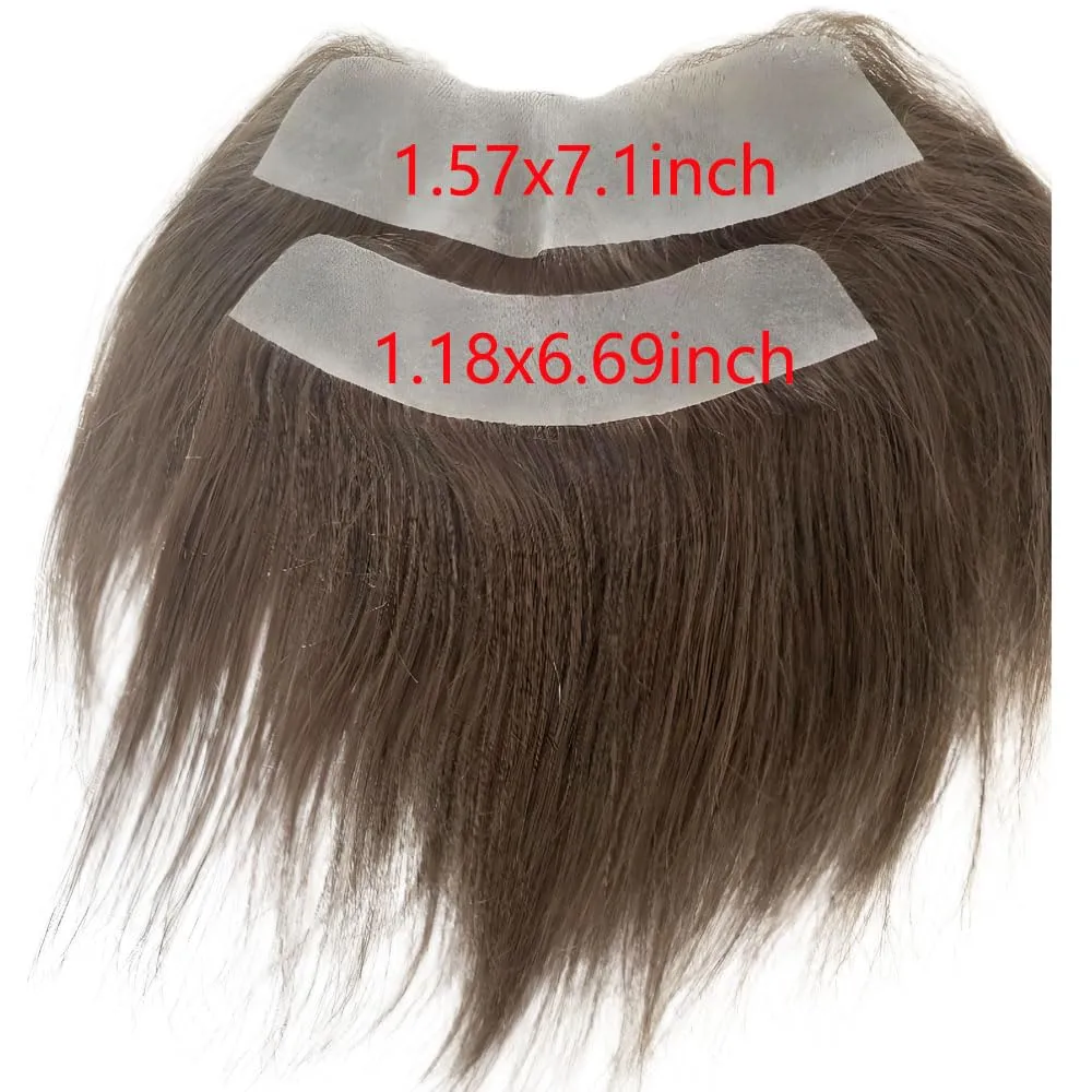 Men Forehead Hairline Toupee Real Human Hair Skin PU Man Hairpieces Hair Topper for Receding Natural Hairline Replacement System (#4 color, 1.18x6.69 Inch)