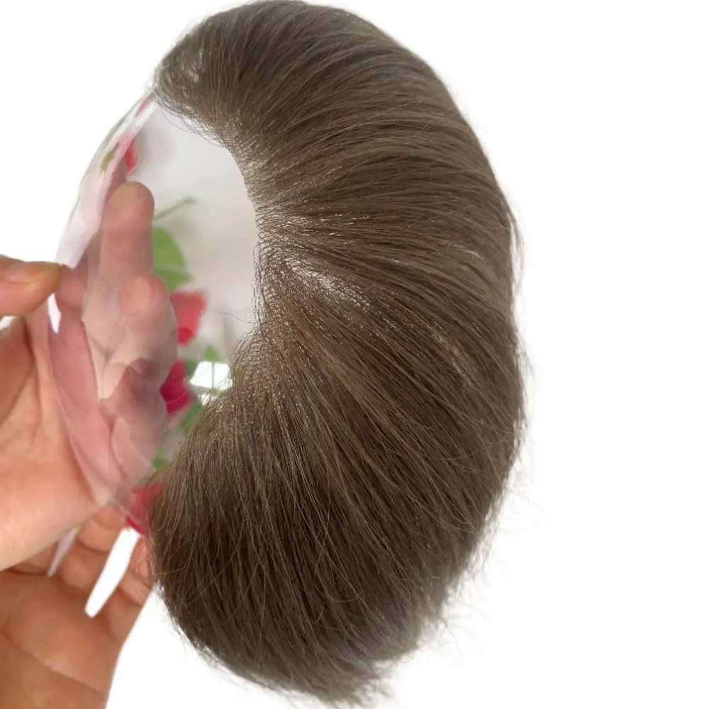 Men Forehead Hairline Toupee Real Human Hair Skin PU Man Hairpieces Hair Topper for Receding Natural Hairline Replacement System (#4 color, 1.18x6.69 Inch)